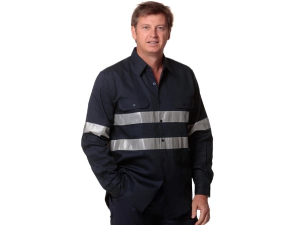 Cotton drill long sleeve work shirt with 3M tapes