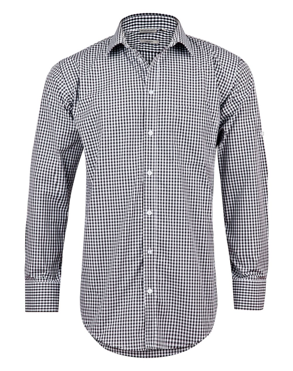 Mens’ Gingham Check Long Sleeve Shirt with Roll-up Tab Sleeve