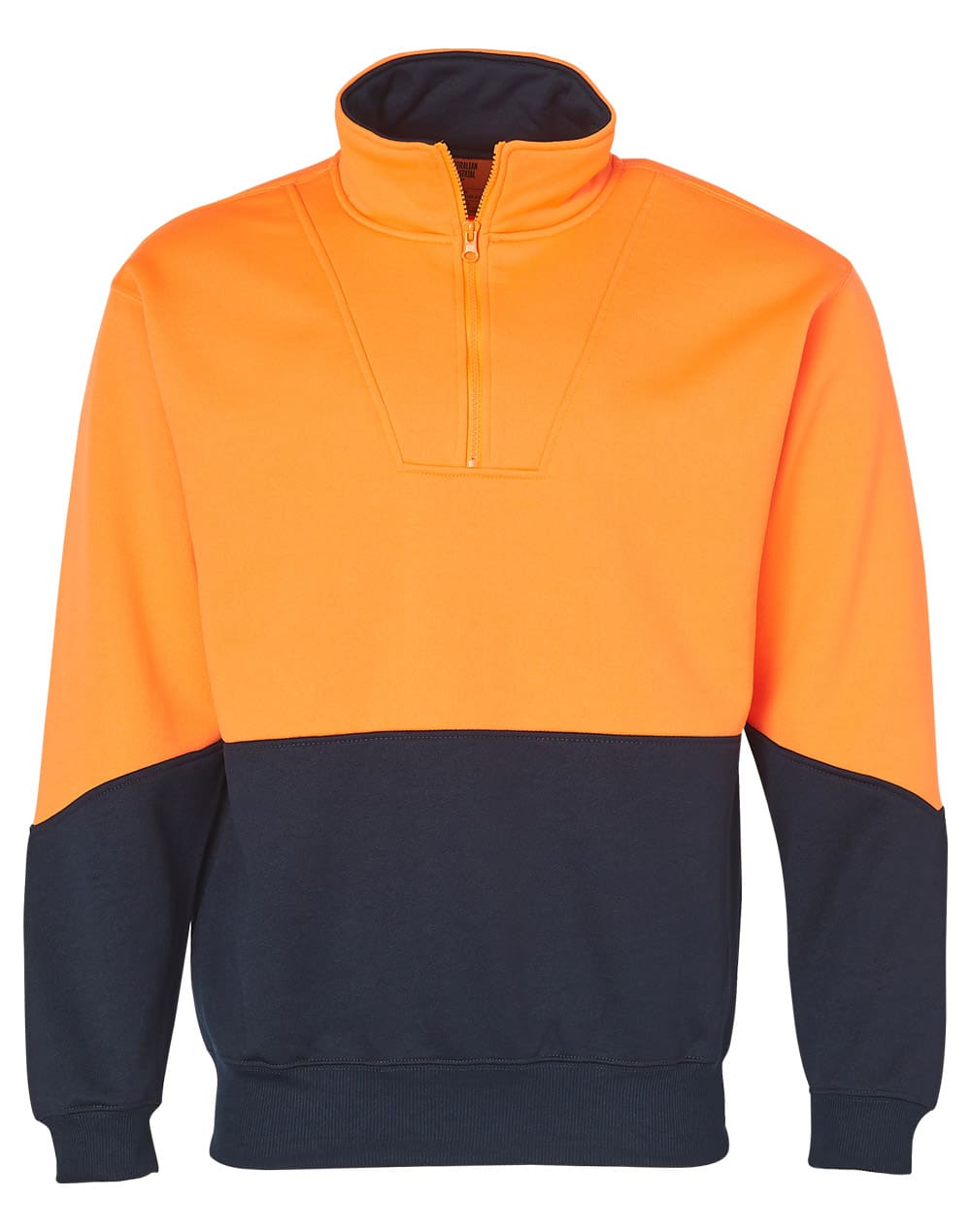 One tone collar face in Navy with Hi-vis plastic zip and Hi-vis metal slider